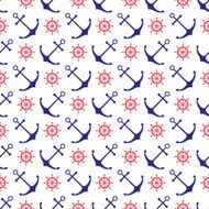 Seamless nautical background with anchors and ship wheels