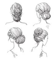 set of hairstyles Bridal hairdo Hand drawn