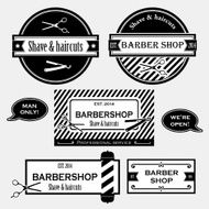 Set of vintage barber shop labels graphics and icons