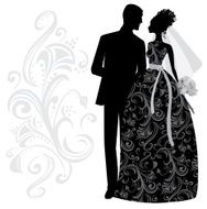Elegant Bride and Groom Silhouette Just Married N3