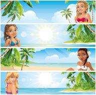 Summer Banner - Beautiful Woman wearing Swimwear at Tropical Beach