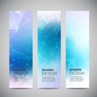 Vector vertical banners set with polygonal abstract shapes circles