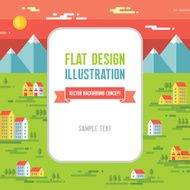 Landscape with buildings - vector background in flat style design