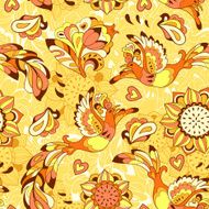 Colorful pattern with bird Phoenix and sunflower N2
