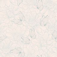 Beautiful seamless background with blue flowers and butterflies N2