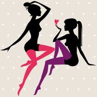 vector silhouettes of two sexy girls in stockings