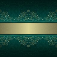 Gold floral vintage seamless pattern on green Vector background