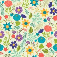 Romantic seamless pattern of various flowers in retro style N6