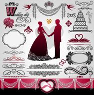 Vintage style ornaments of Wedding Day