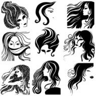 Vector set - closeup portraits of beautiful witch