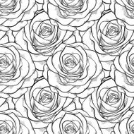 black and white seamless pattern in roses with contours N3