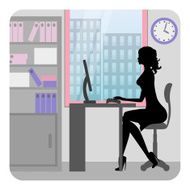 Silhouette business woman working in office Vector