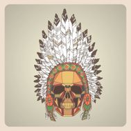 Conceptual polygonal human skull in native american indian chief headdress N2