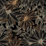 gray and beige flowers - seamless graphic pattern