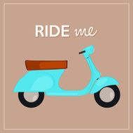 blue vintage scooter on light brown background