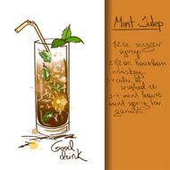 Illustration with hand drawn Mint Julep cocktail