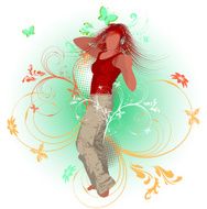 Abstract Floral Girl Listening to the Music