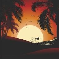tropical sunset surfer
