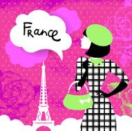 Stylish retro background with woman silhouette in France
