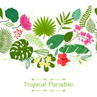 Tropical paradise card with stylized leaves and flowers N3