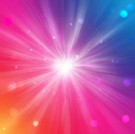 Rainbow background with circles and light rays