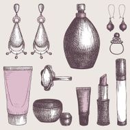 Vintage set of graphic cosmetics and jewelry elements