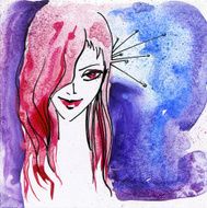 Watercolor Red Haired Girl Portrait