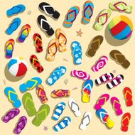 Colorful slippers on the beach