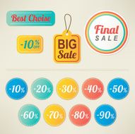 Set of sale labels and percent stickers