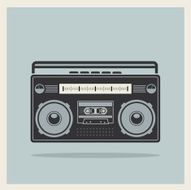 Classic 80s Boombox Cassette Player on Retro Background Vector