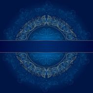 Gold frame with vintage floral elements on blue background