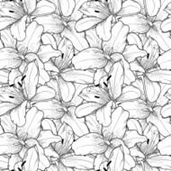 seamless background of black and white lilies hand-drawn