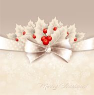 Vector christmas background with bow and holly N5