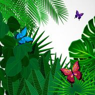 Tropical leaves with butterflies
