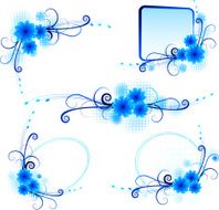 Set of blue abstract frame with flower