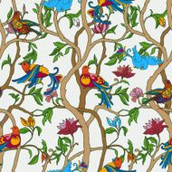Vintage floral background birds and flowers on fashion seamless pattern