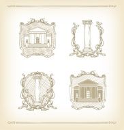 Antique frames with house and columns