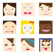 square faces with different character emotion and races