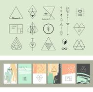 Set of geometric shapes and six templates creative cards