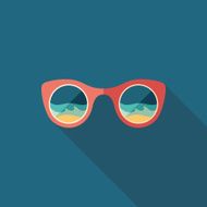 Sunglasses beach reflection flat square icon with long shadows