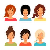 Set of beautiful young girls with various hair style