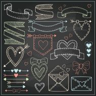 Set of Valentine`s Day design elements on chalkboard