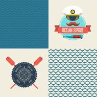 Navy vector seamless patterns set scallop and waves