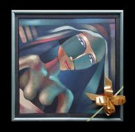 Woman portrait with gold favour am black