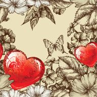 Vector seamless pattern Valentine&#039;s Day with flowers and butterfly