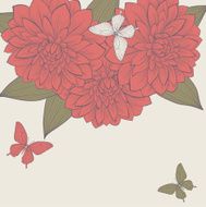 beautiful background with frame of dahlia flowers and butterflies N2
