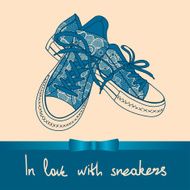 Illustration with lace pair of sneakers