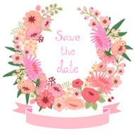 Vintage card with floral wreath Save the date N7