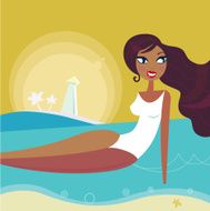 Sunset sea summer woman sun tanning on beach - Retro