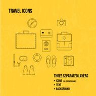 Travel objects Thin line icons set Vector illustration